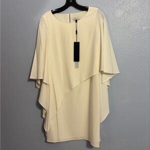 Calvin Klein Cream Asymmetrical Dress with Flutter Sleeves